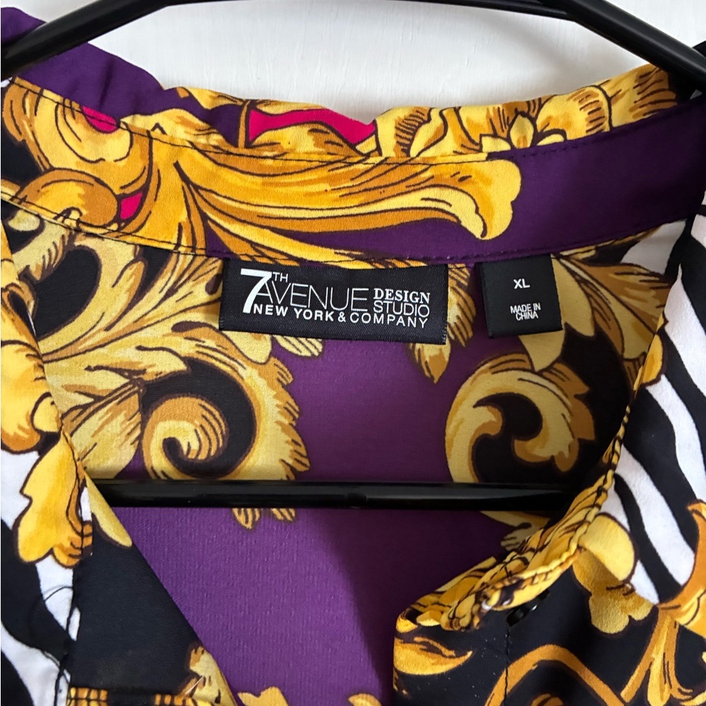New York & Company Purple, Yellow & Black Baroque Print Maxi Dress - Picture 2 of 5